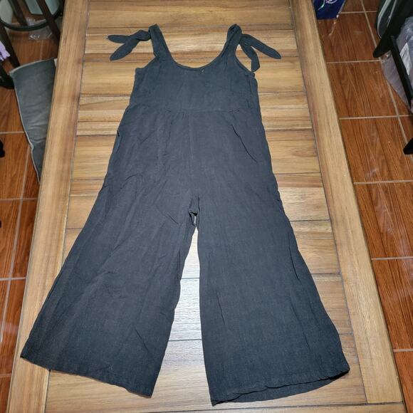 Rewind Black Tie Cropped Jumpsuit (15% Linen) - Size Small - Picture 3 of 5